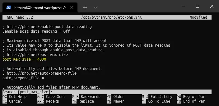 Bitnami WordPress Post Max Size Increase
