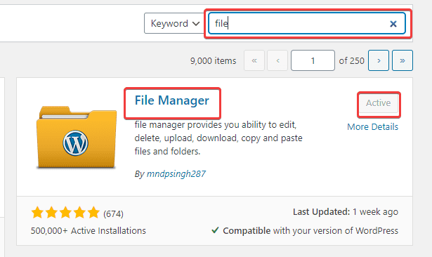 Search pluging by file File Manager Plugin