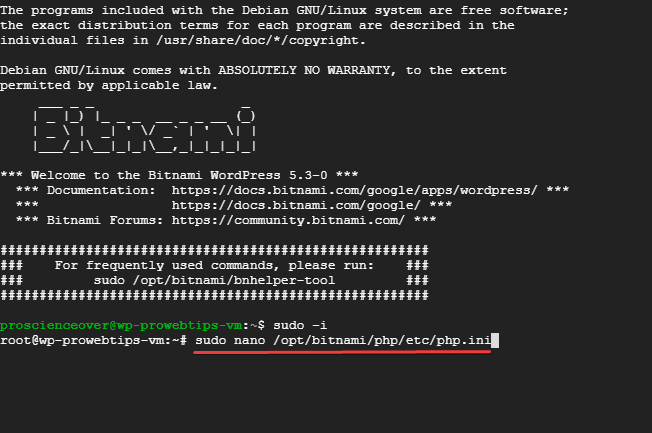 editing php.ini editing php.ini by sudo nano /opt/bitnami/php/etc/php.ini