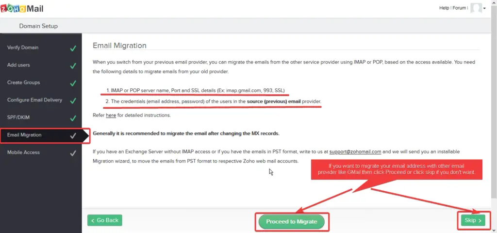 Zoho mail migration