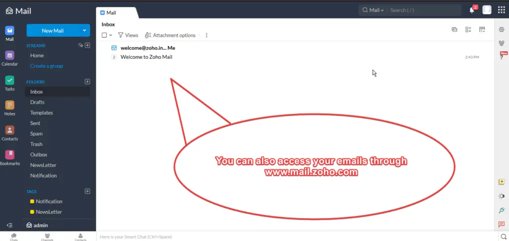 Zoho Webmail Inbox