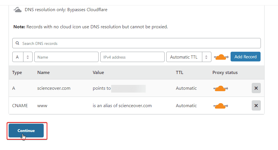 cloudflare dns record