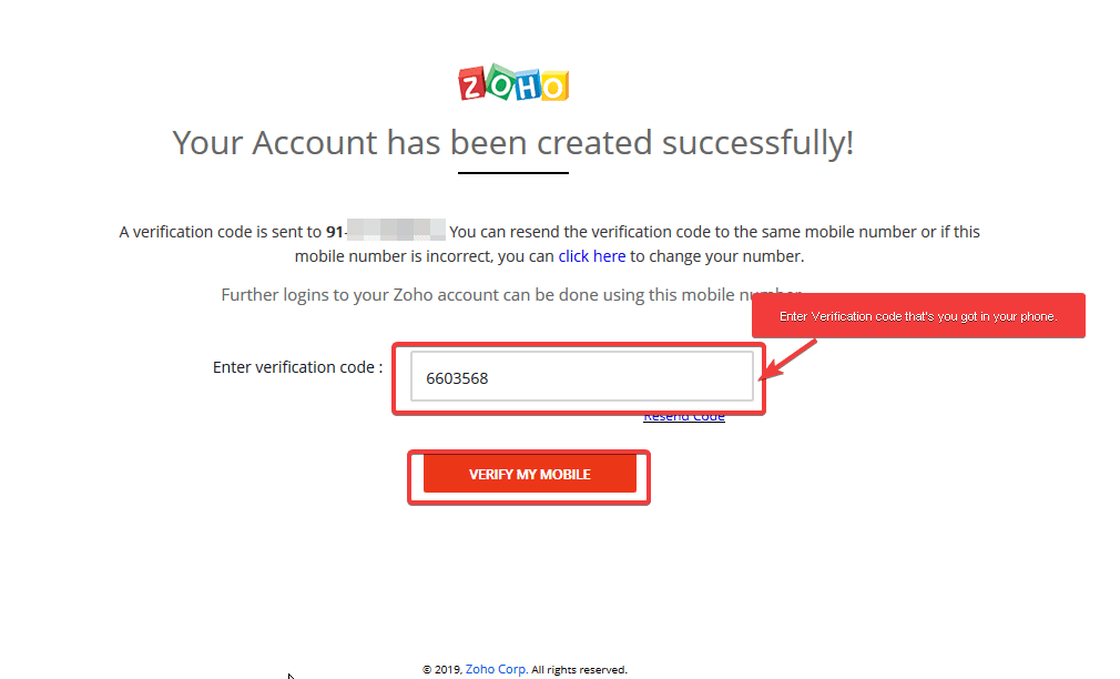 zoho mail Verify OTP Verification To Zoho Mail