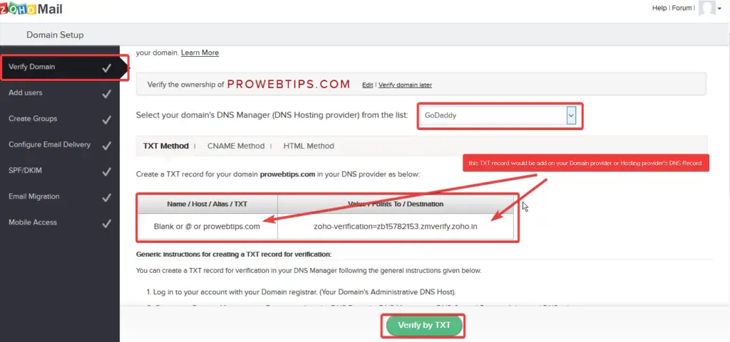 Zoho Domain Verification