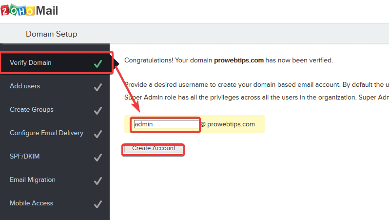 zoho mail Add Zoho Mail Super Admin