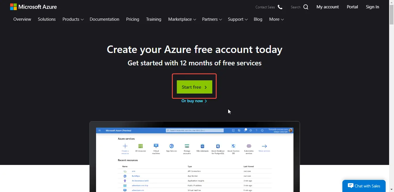 Microsoft Azure Cloud Free for 1 Year