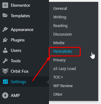 click settings and permalinks for changing wordpre Click Settings and Permalinks for Changing WordPress URL structure.
