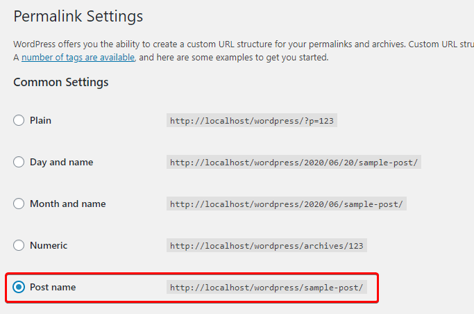 select post name as wordpress url structure or per Select Post Name as WordPress URL Structure or Permalinks