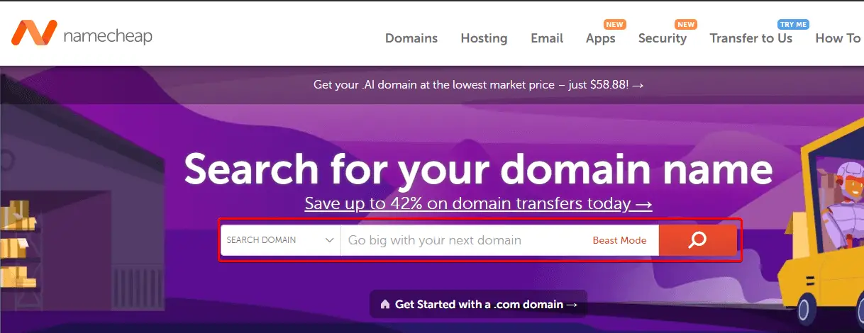Search for Domain Name on Namecheap.com