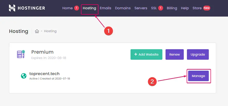 Hostinger Hosting Management Dashboard