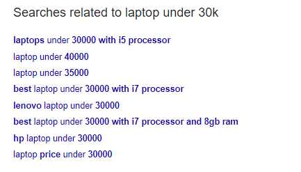 Related keyword "laptop under 30k" showing google search