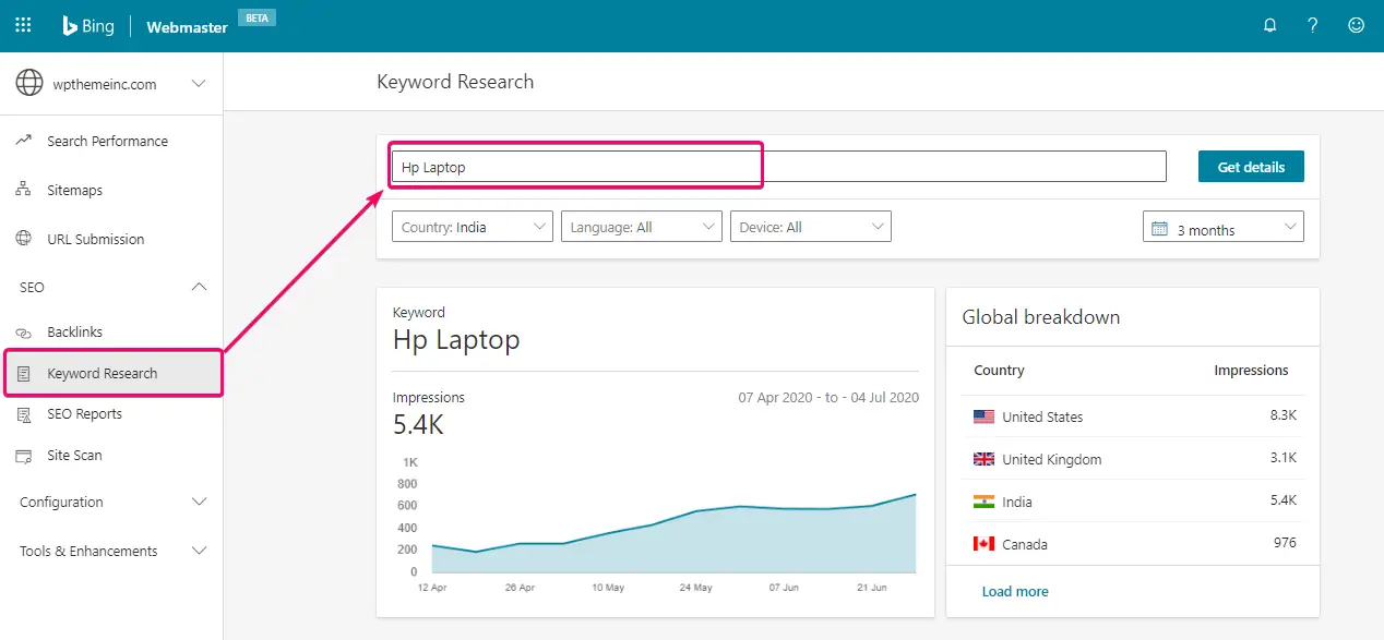 Bing webmaster keyword research 