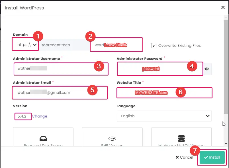 WordPress Installation Details on Hostinger Web hosting