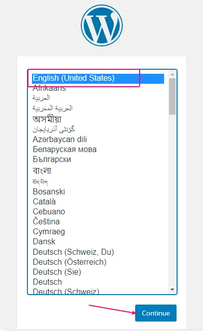 wordpress welcome page for selecting language WordPress welcome page for selecting language