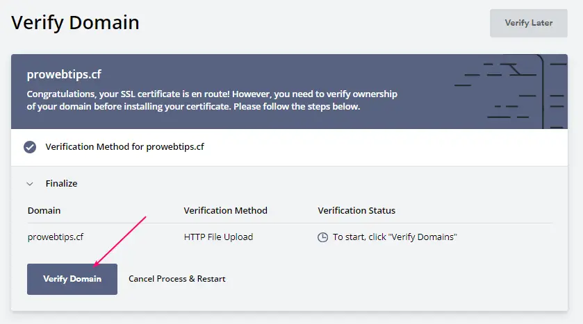 Finalize the Domain Verification 