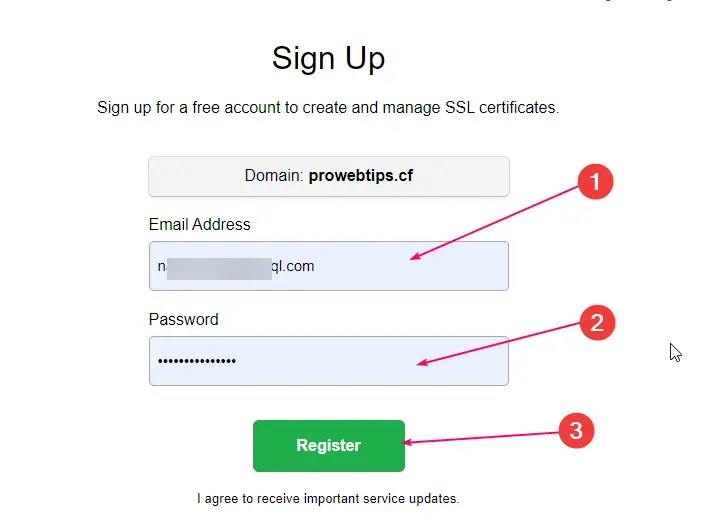 Sign up for sslforfree.com getting free ssl certificate