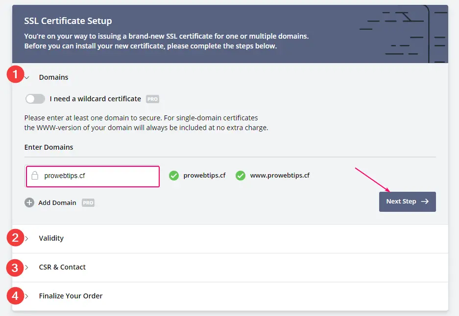 SSL certificate setup on sslforfree.com