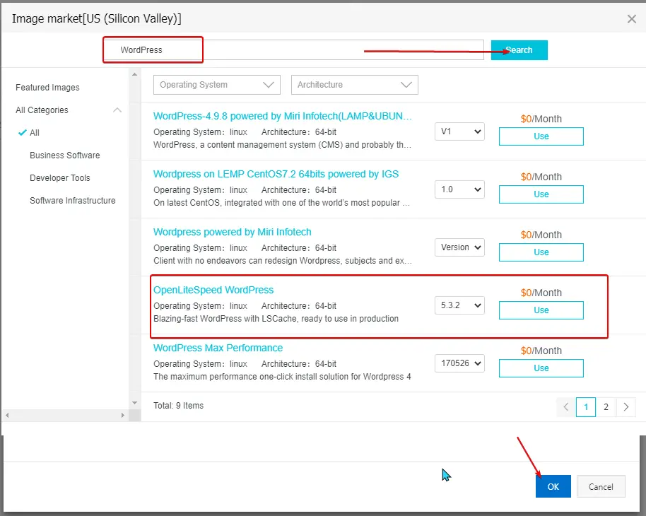  Choose LiteSpeed WordPress Container on Alibaba Cloud