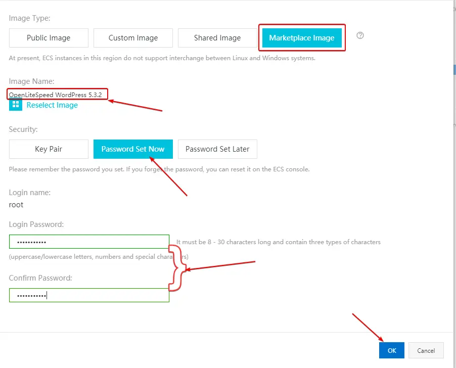 Configure the credentials on Alibaba Cloud Images