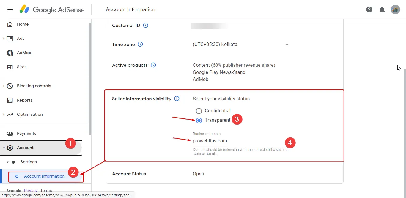 Sellers.json file information to Log in to Adsense and Open Account Setting
