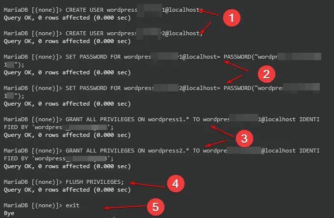 setting up databases users and passwords