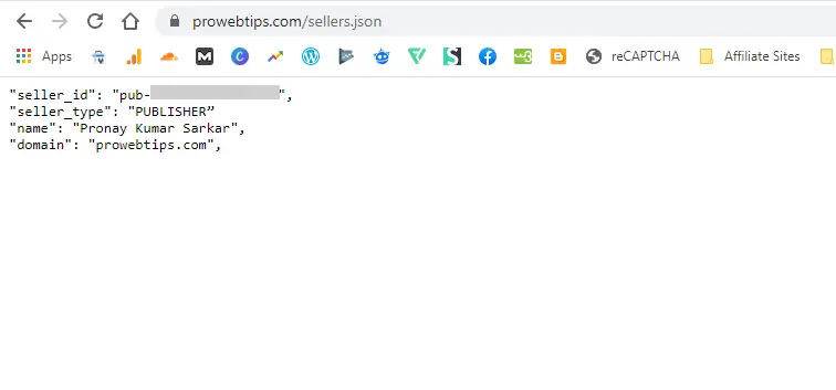 validation of sellers json file by opening a new b Validation of Sellers.json file by opening a new browser tab