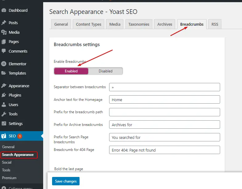 Breadcrumbs Yoast SEO