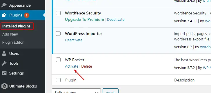 Activate WP Rocket