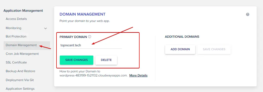 Adding Domain Name on Cloudways Control Panel