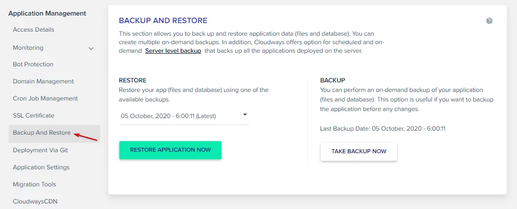 Application Level Backup on Cloudways