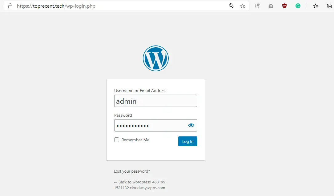 Login Application (WordPress) Dashboard 