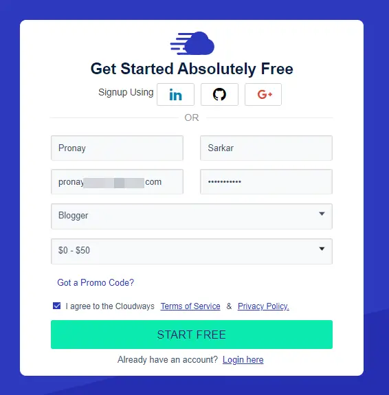sign up on cloudways Sign up on Cloudways