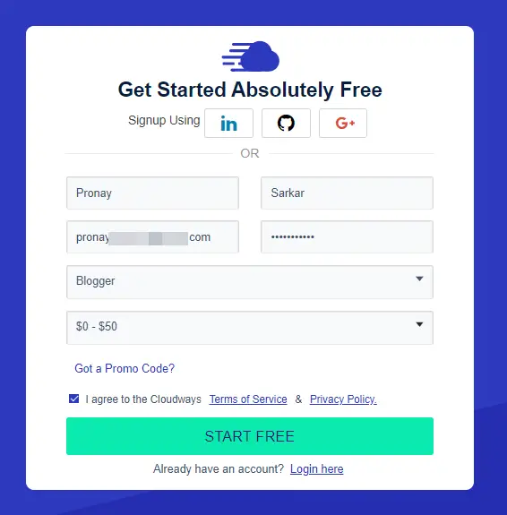 Sign up on Cloudways 