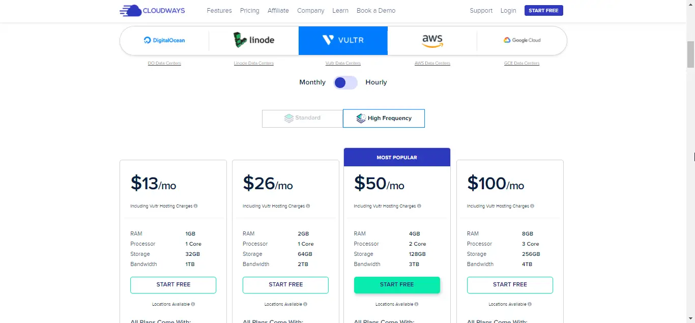 Vultr High Frequency Pricing on Cloudways