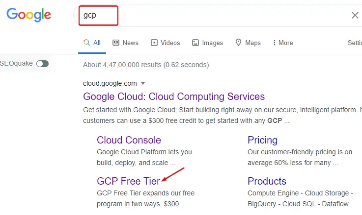 searching google cloud on Google