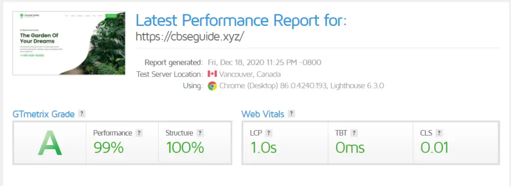 gtmetrix test result after 30 day