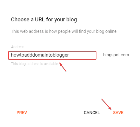 Choose Available Subdomain URL name for your Blogger Website