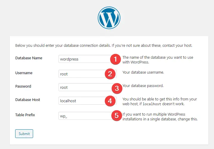 setup database on wp mampserver