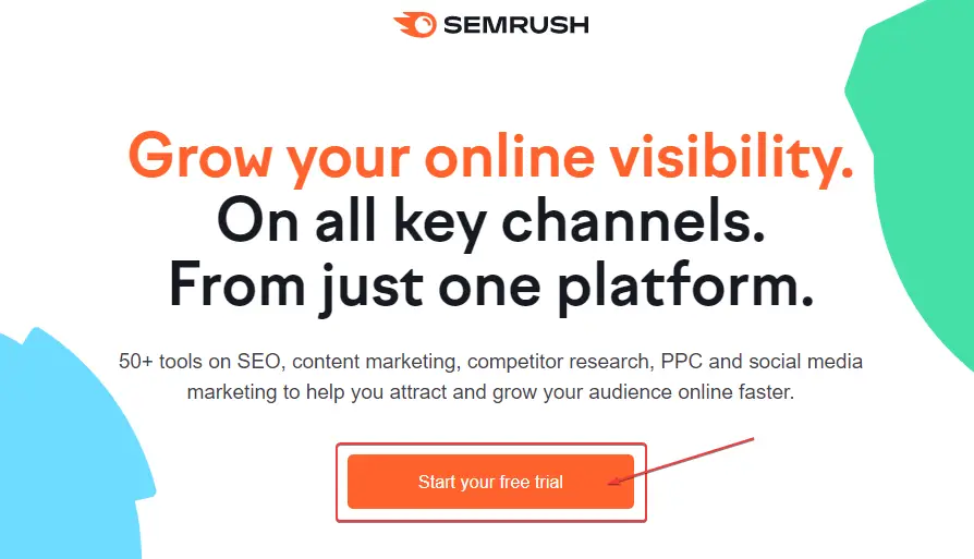 SEMrush Free Trial Page