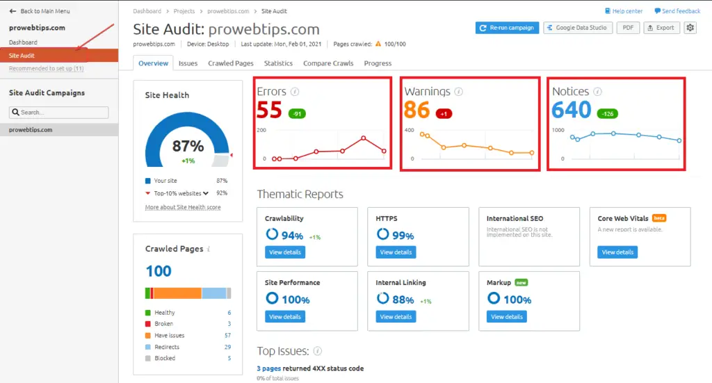 SEMrush Site Audit