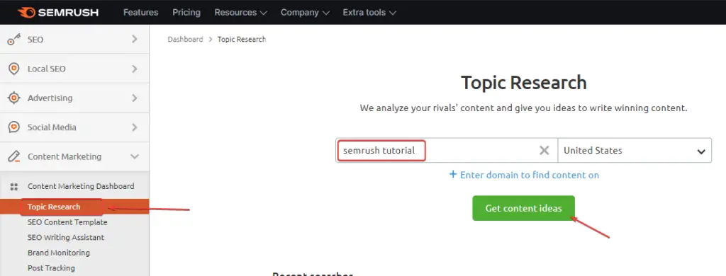 Topic Research SEMrush Topic Research