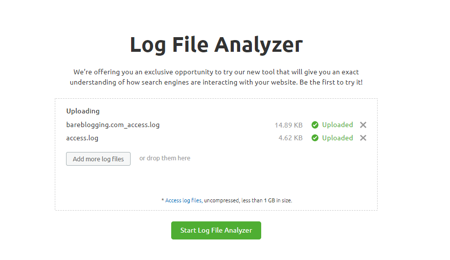 semrush Log file analyzer