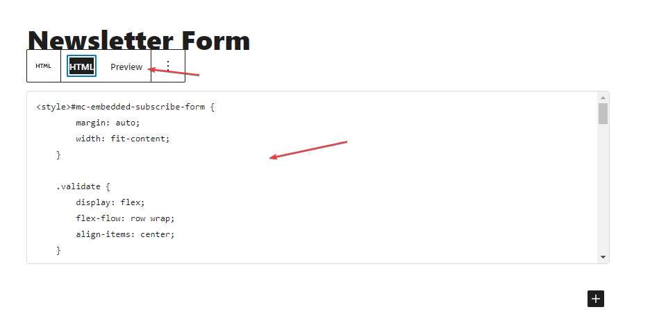 paste custom newsletter form code