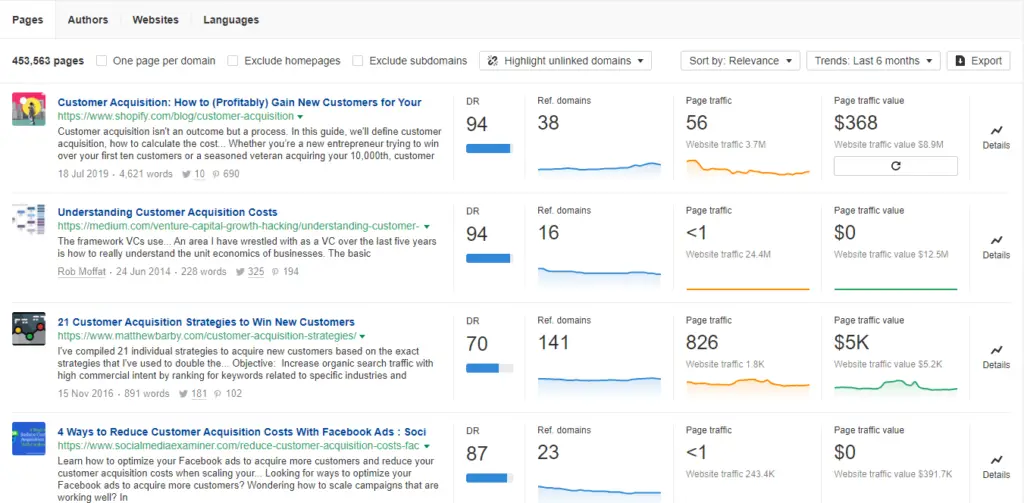 Ahrefs Content Explorer