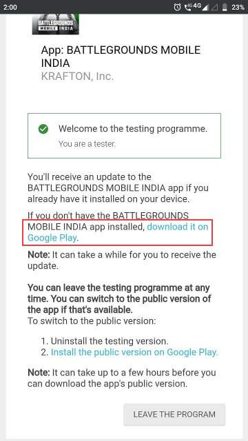 Battlegrounds Mobile India Tester Welcome Msg