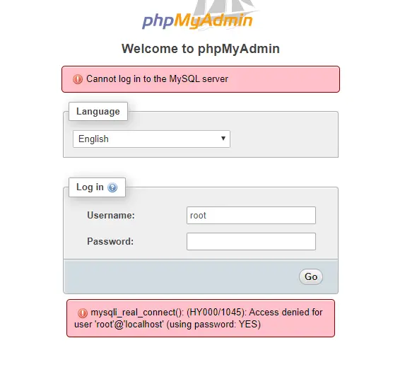 phpMyAdmin log in Access Denied