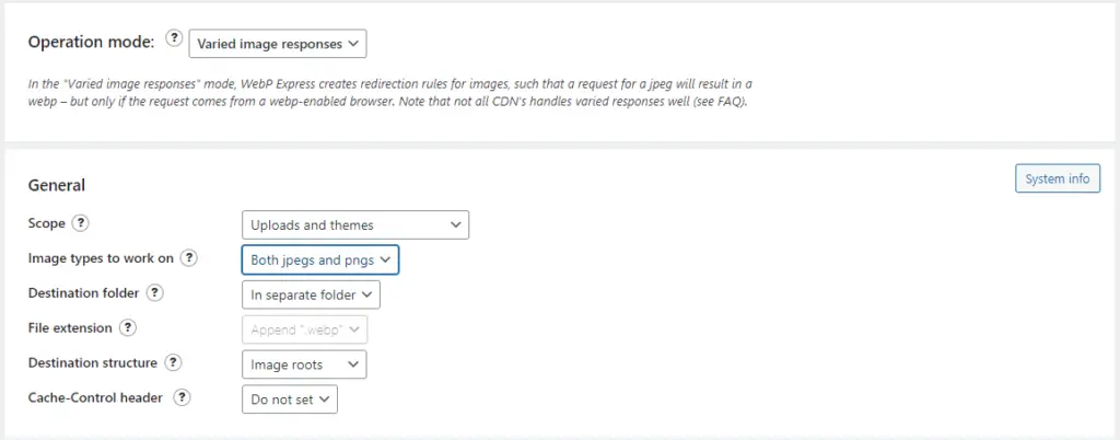 WebP Express General Settings