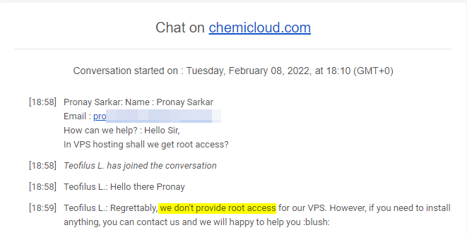 ChemiCloud Chat Support about VPS Hosting
