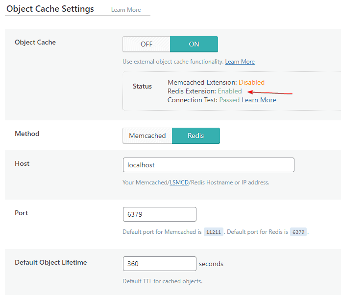 LiteSpeed Object Cache Settings