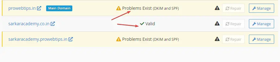 cPanel Email Deliverability Status before setup cPanel Email Deliverability Status before setup
